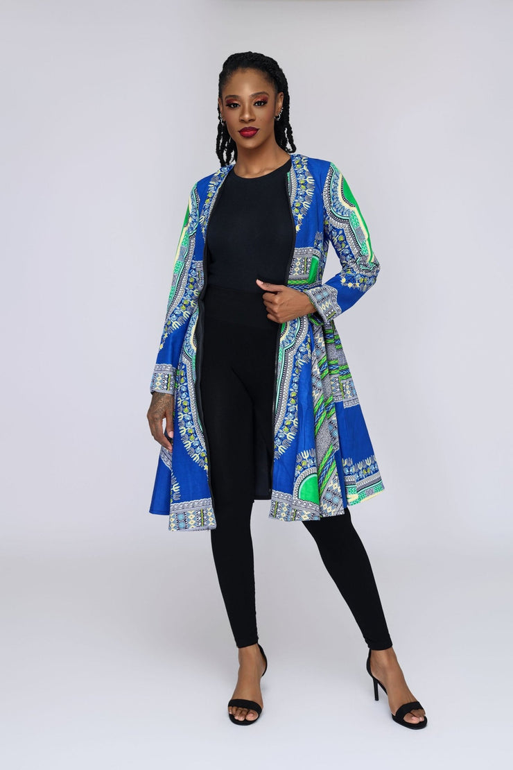Omidan (blue) Dashiki African Print Jacket Dress - Ray Darten