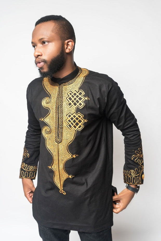 Toye Bishop Collar Men's African Print Tunic - Ray Darten