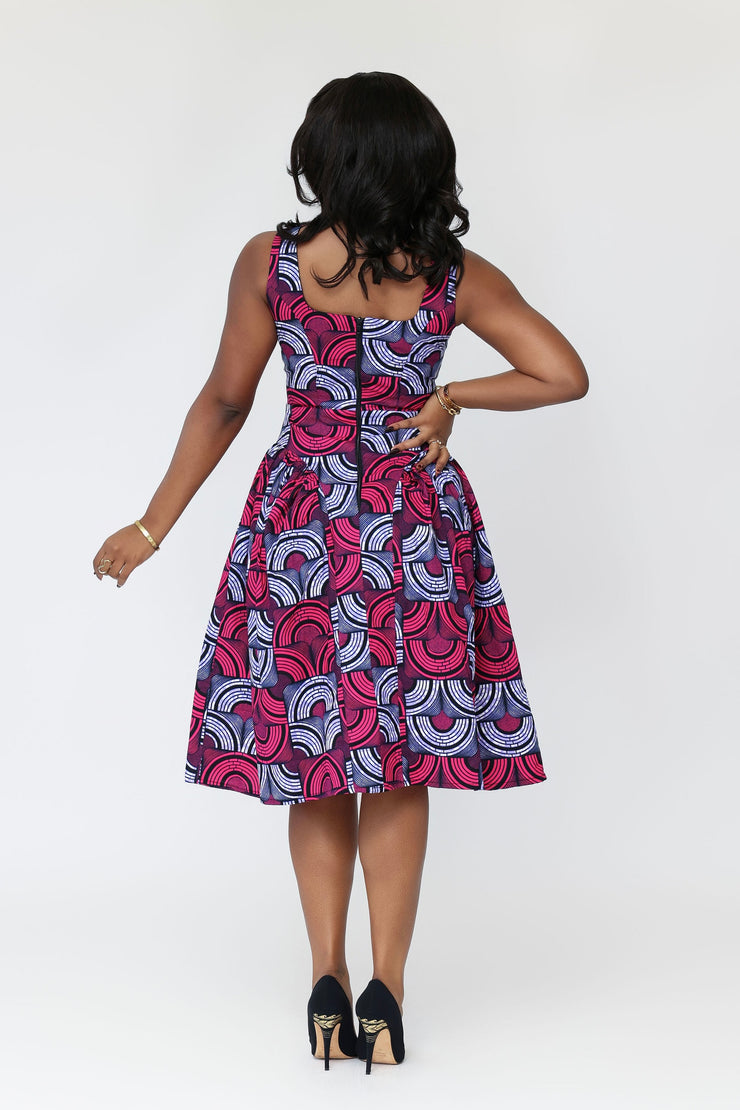 african purple dress Purple African Ankara Print Round Neck Maxi Dress With Side Sash