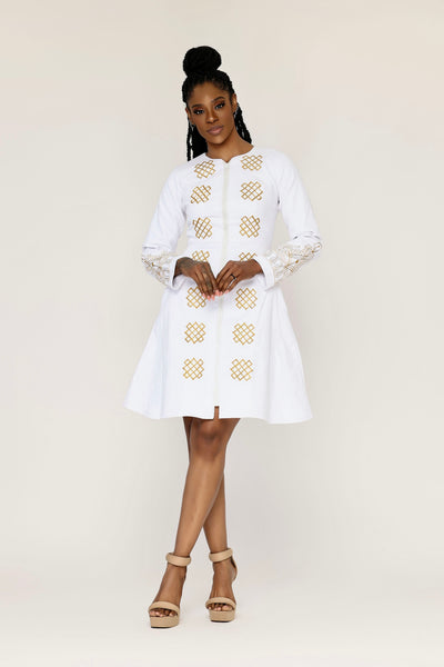 Toye (White) African Embroidered Jacket Dress Ray Darten Toye (White) African Embroidered Jacket Dress Ray Darten