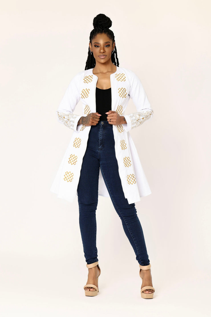Toye (White) African Embroidered Jacket Dress Ray Darten Toye (White) African Embroidered Jacket Dress Ray Darten