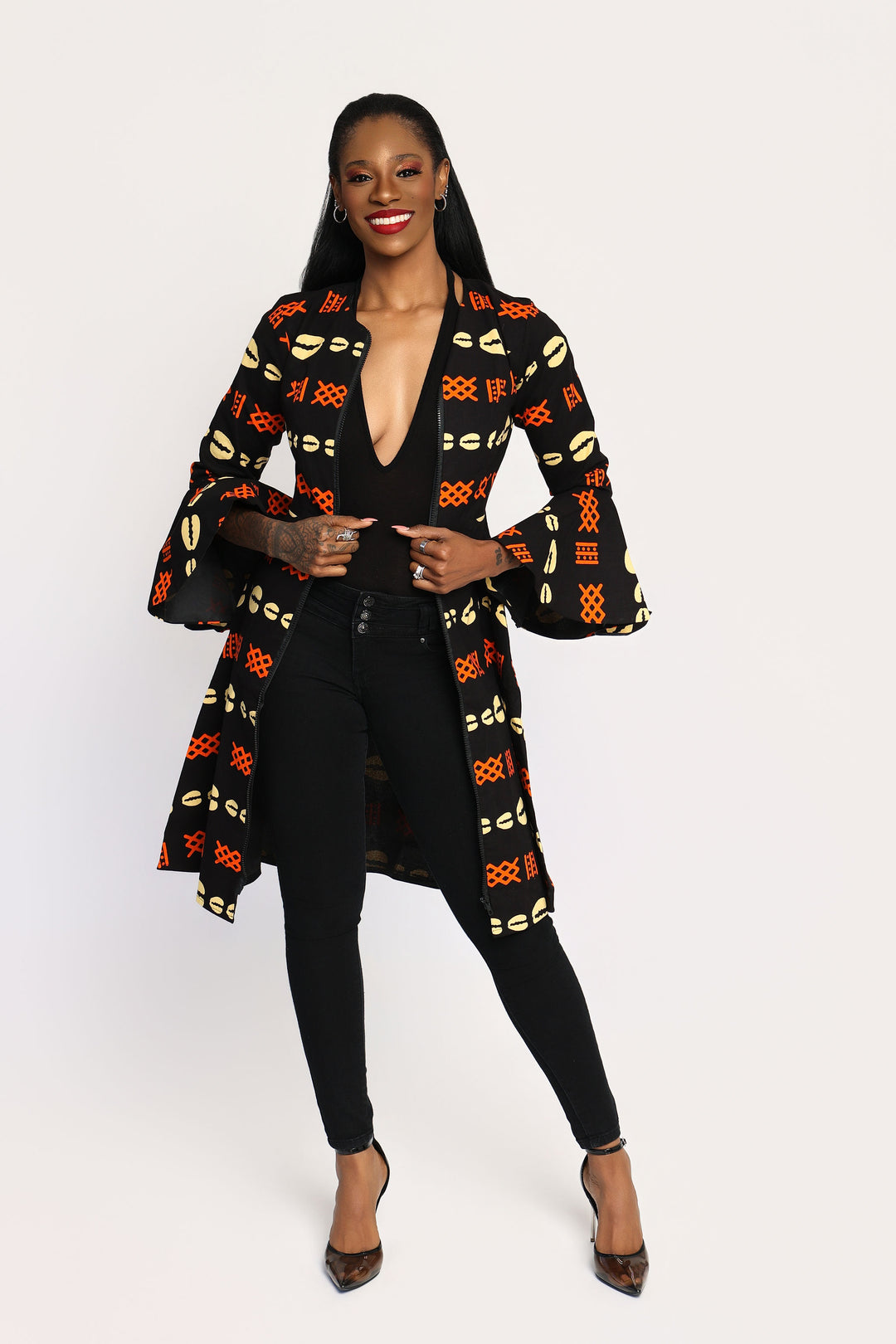 long sleeve tribal print dress Eyo Women's African Print Jacket Dress