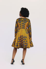 Nkiru African Print Jacket Dress(Yellow & Blue)