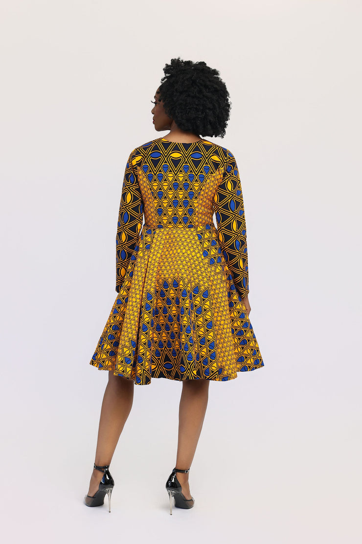 Nkiru African Print Jacket Dress(Yellow & Blue)