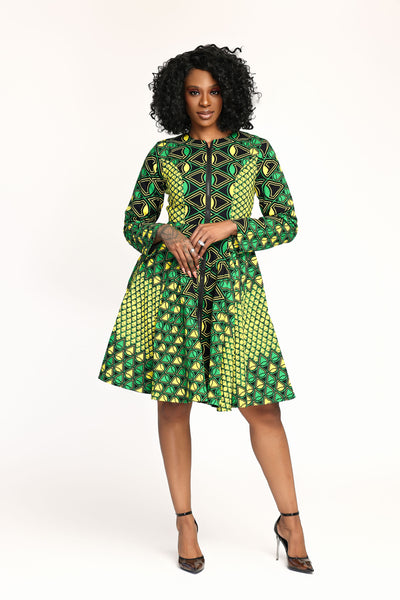 Nkiru African Print Jacket Dress (Green) Nkiru African Print Jacket Dress (Green)