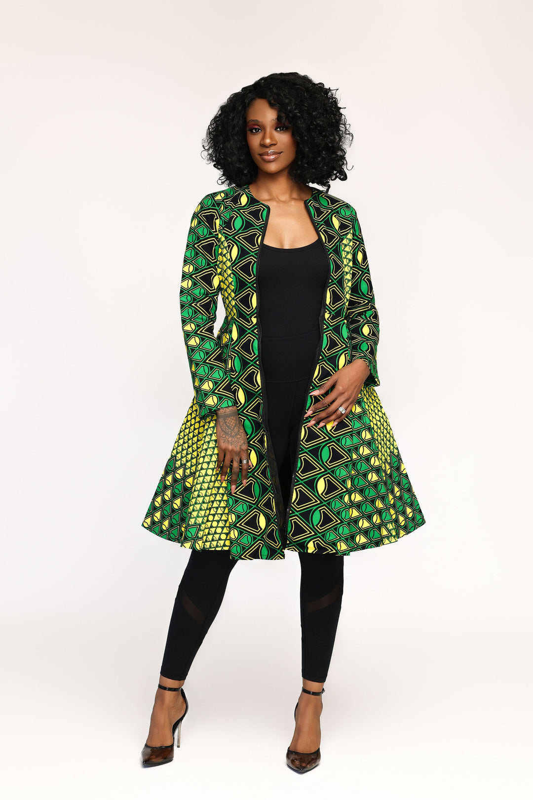 Nkiru African Print Jacket Dress (Green) Nkiru African Print Jacket Dress (Green)