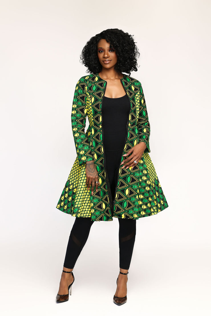 Nkiru African Print Jacket Dress (Green) Nkiru African Print Jacket Dress (Green)