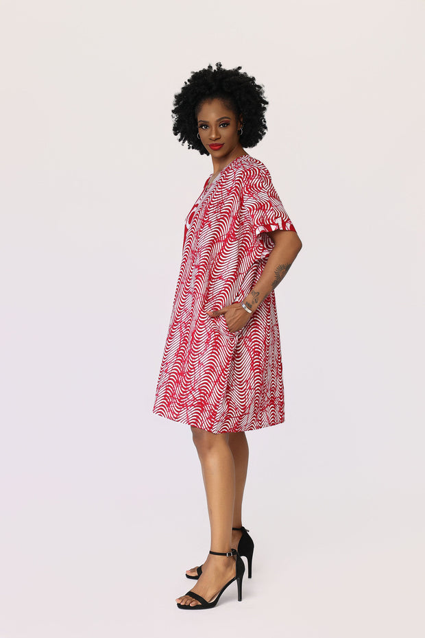 Nola African Print Dress (Wine and White)