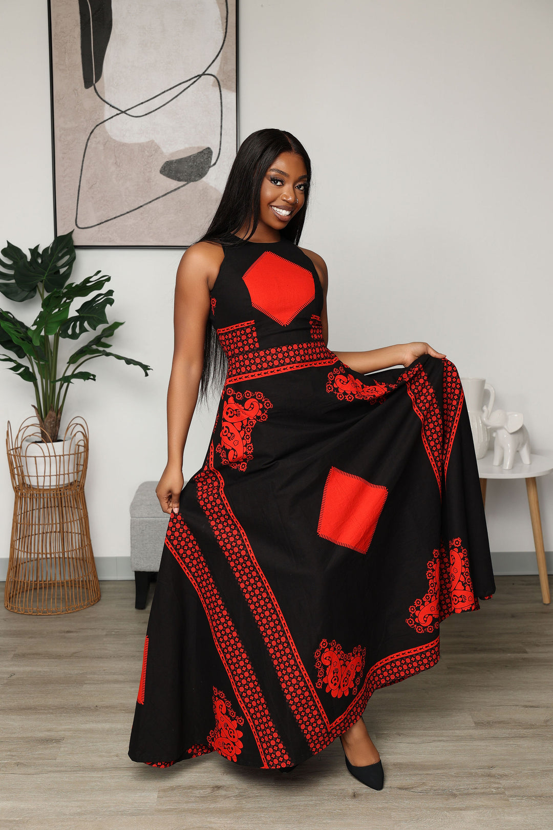 african print black dress Odiri African Print Dress