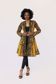 Nkiru African Print Jacket Dress(Yellow & Blue)