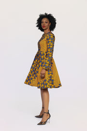 Nkiru African Print Jacket Dress(Yellow & Blue)