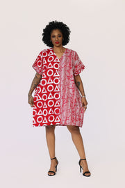 Nola African Print Dress (Wine and White)