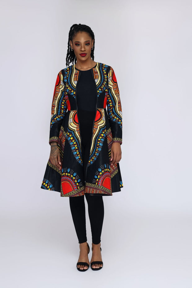 Omidan (Black) Dashiki African Print Jacket Dress - Ray Darten