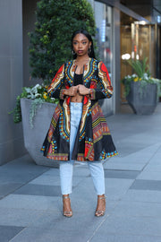 Omidan (Black) Dashiki African Print Jacket Dress - Ray Darten