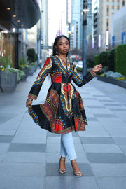 Omidan (Black) Dashiki African Print Jacket Dress - Ray Darten