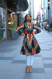Omidan (Black) Dashiki African Print Jacket Dress - Ray Darten