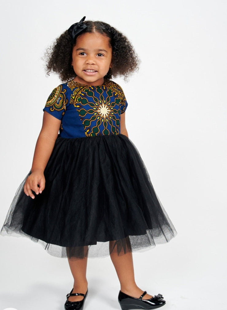 Lami African Print Dress Kids (Blue) - Ray Darten
