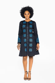 Toye (BLUE) African Embroidered Jacket Dress