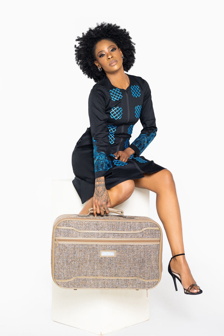 Toye (BLUE) African Embroidered Jacket Dress