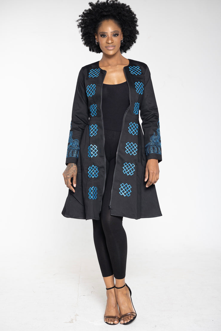 Toye (BLUE) African Embroidered Jacket Dress
