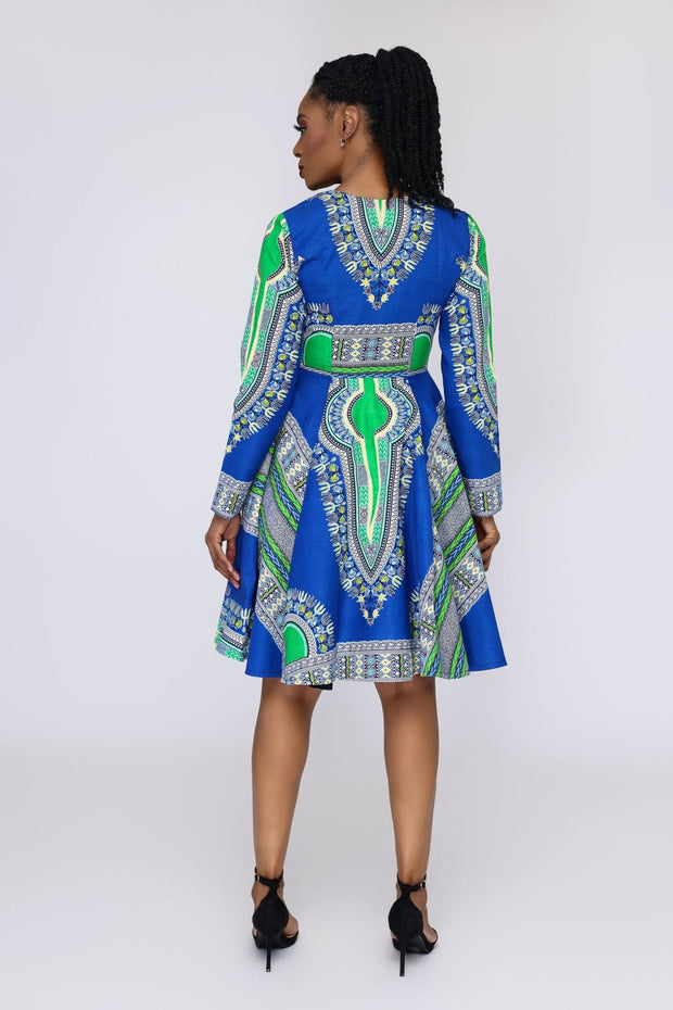 Omidan (blue) Dashiki African Print Jacket Dress - Ray Darten