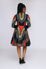 Omidan (Black) Dashiki African Print Jacket Dress - Ray Darten