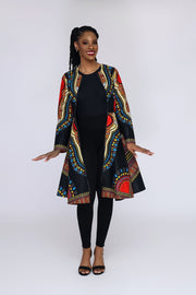 Omidan (Black) Dashiki African Print Jacket Dress - Ray Darten