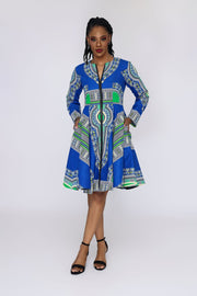 Omidan (blue) Dashiki African Print Jacket Dress - Ray Darten