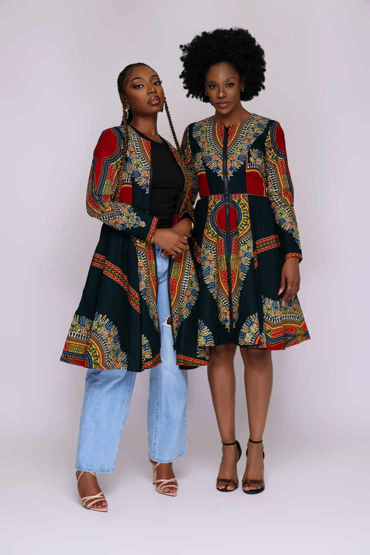 Omidan (Green) Dashiki African Print Jacket Dress - Ray Darten