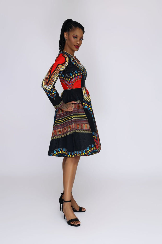 Omidan (Black) Dashiki African Print Jacket Dress - Ray Darten