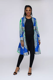 Omidan (blue) Dashiki African Print Jacket Dress - Ray Darten