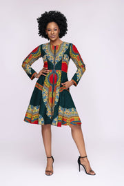 Omidan (Green) Dashiki African Print Jacket Dress - Ray Darten