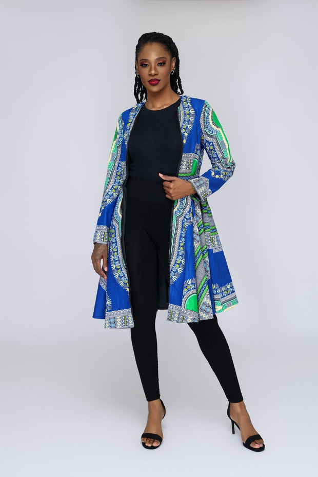 Omidan (blue) Dashiki African Print Jacket Dress - Ray Darten