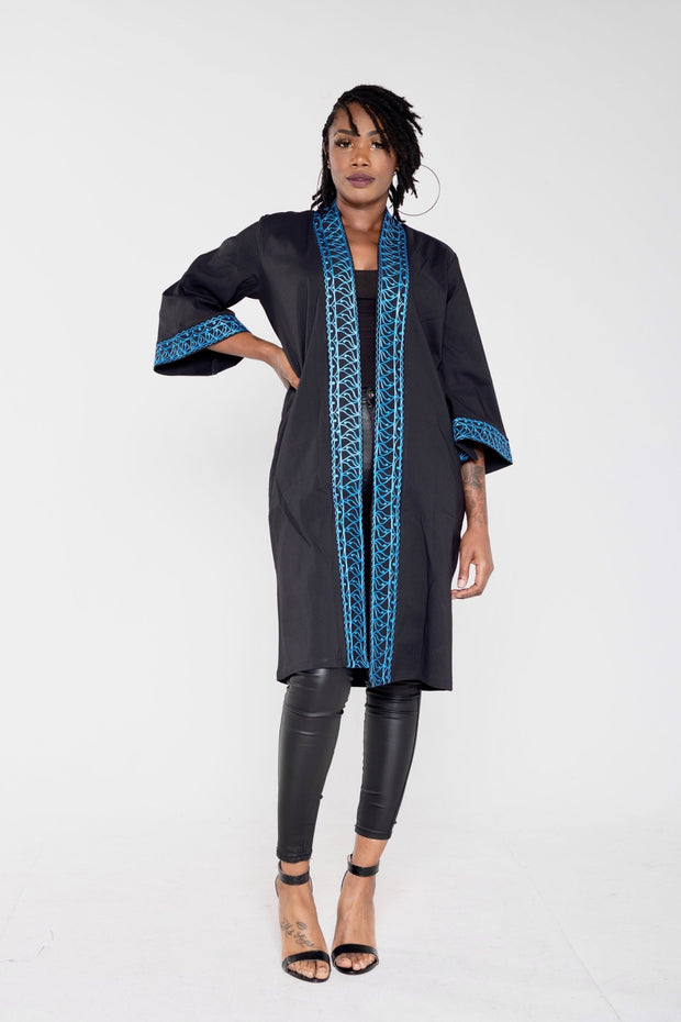 Murewa African Embroidery Kimono (Blue) - Ray Darten