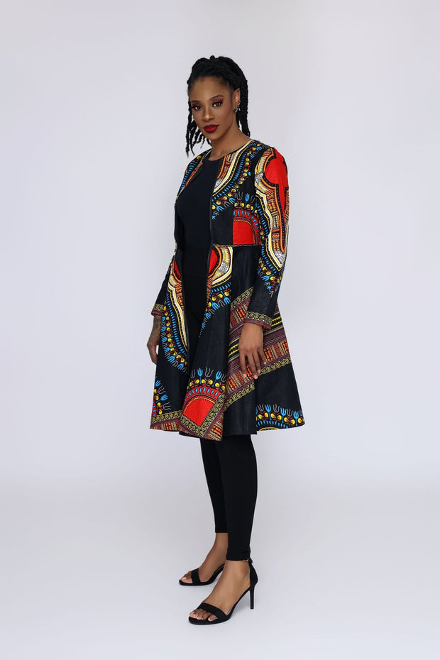 Omidan (Black) Dashiki African Print Jacket Dress - Ray Darten