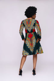 Omidan (Green) Dashiki African Print Jacket Dress - Ray Darten