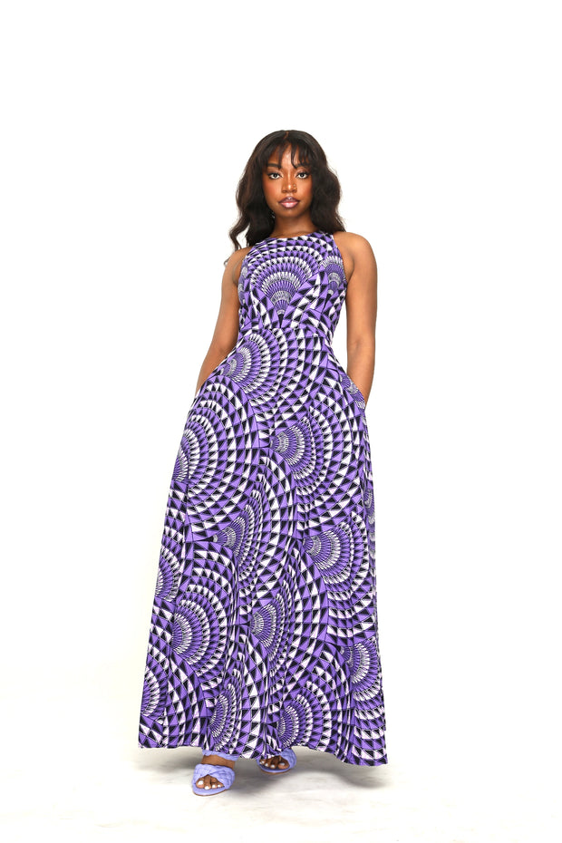 Purple sleeveless African print Maxi dress for small to plus size women 
