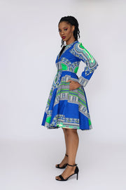 Omidan (blue) Dashiki African Print Jacket Dress - Ray Darten