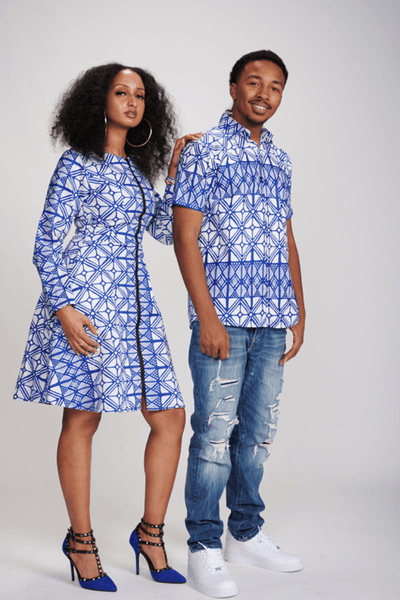 Temi (Blue) Men’s African Print Shirt - Ray Darten