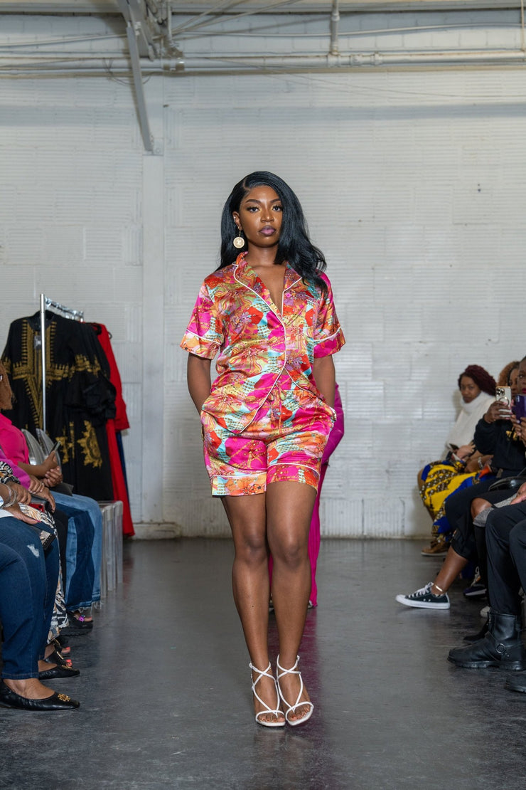 Kita Women's Silk Satin African Print Pajama set - Ray Darten