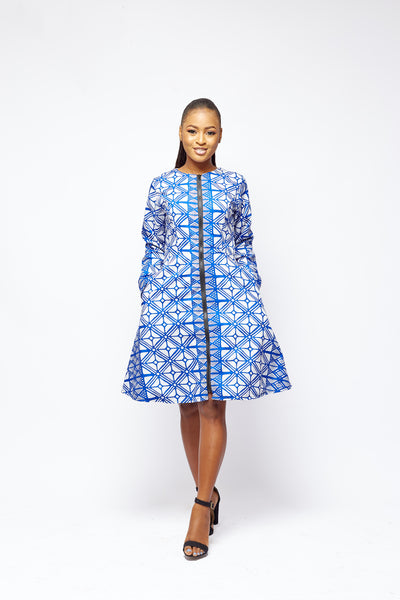Temi African Print Jacket Dress (Blue)