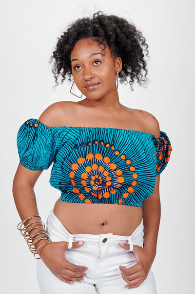 Adunni African print Off Shoulder Cropped Top - Ray Darten
