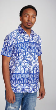 Temi (Blue) Men’s African Print Shirt - Ray Darten