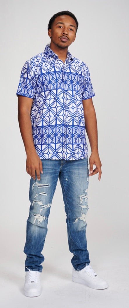 Temi (Blue) Men’s African Print Shirt - Ray Darten