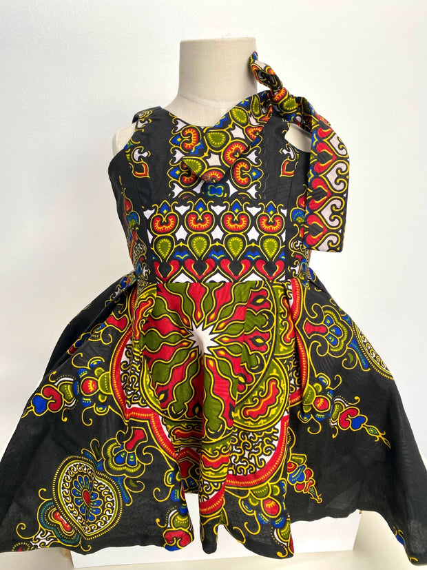 Mimi African Print Dress-Kids(Black &Red&Green) - Ray Darten
